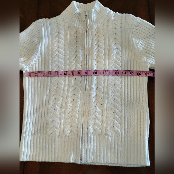 Talbots Ivory Cable Knit Zip Up Cardigan - Long Sleeve Top Jacket - Picture 9 of 11